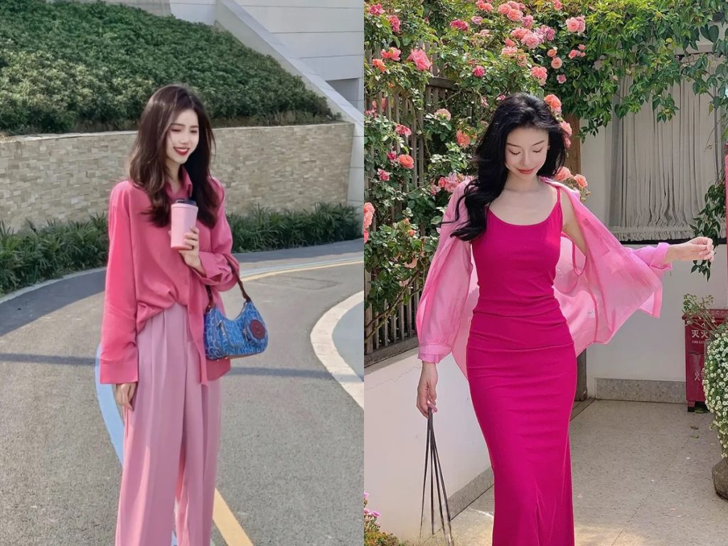 Màu hồng đậm kết hợp với màu hồng nhạt