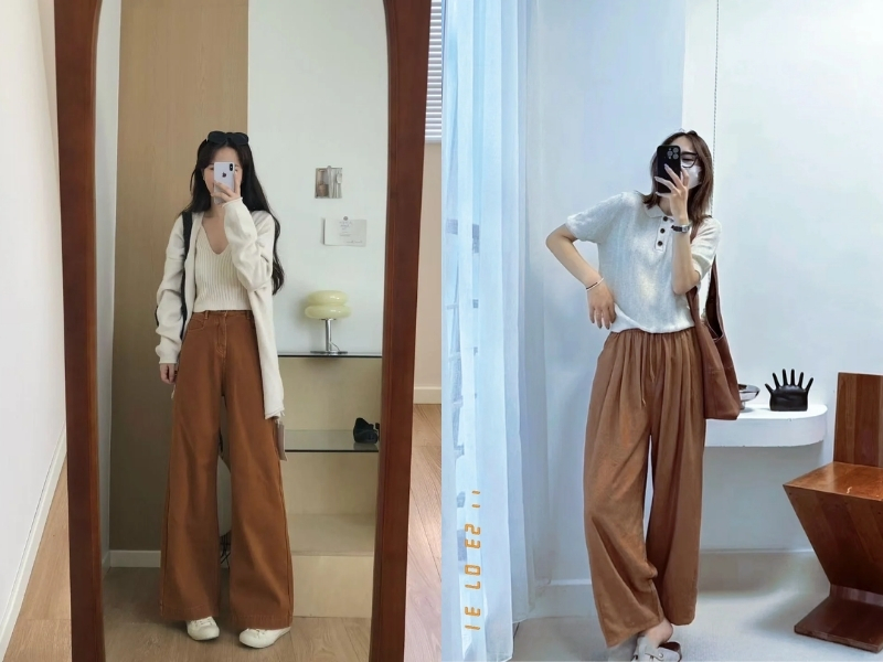 Quần cam đất dễ phối với áo trắng hoặc be