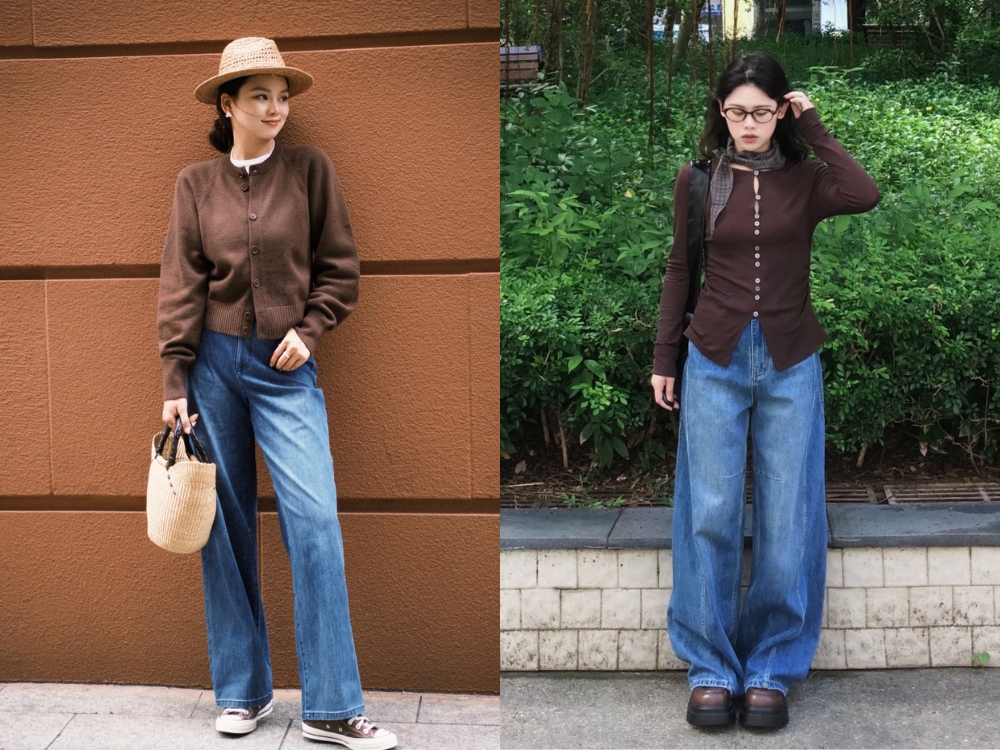 Outfit nâu – jean xanh 