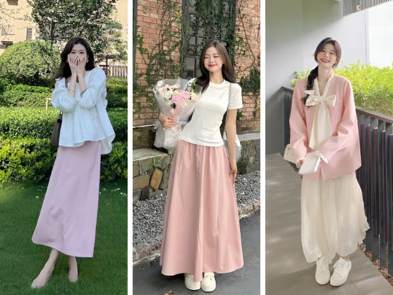 Phối màu hồng pastel và màu trắng 