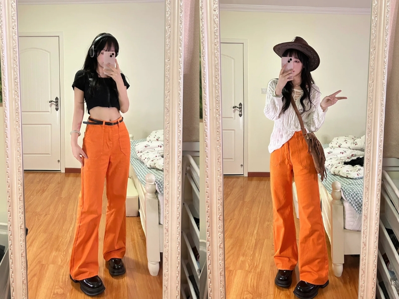 Quần cam đất dễ dàng mix cùng áo trắng, be hoặc đen
