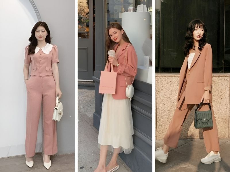 Phối quần áo màu hồng cam với màu trắng 