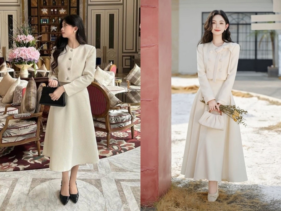 phối màu ivory với trắng thanh lịch cho nàng hiện đại