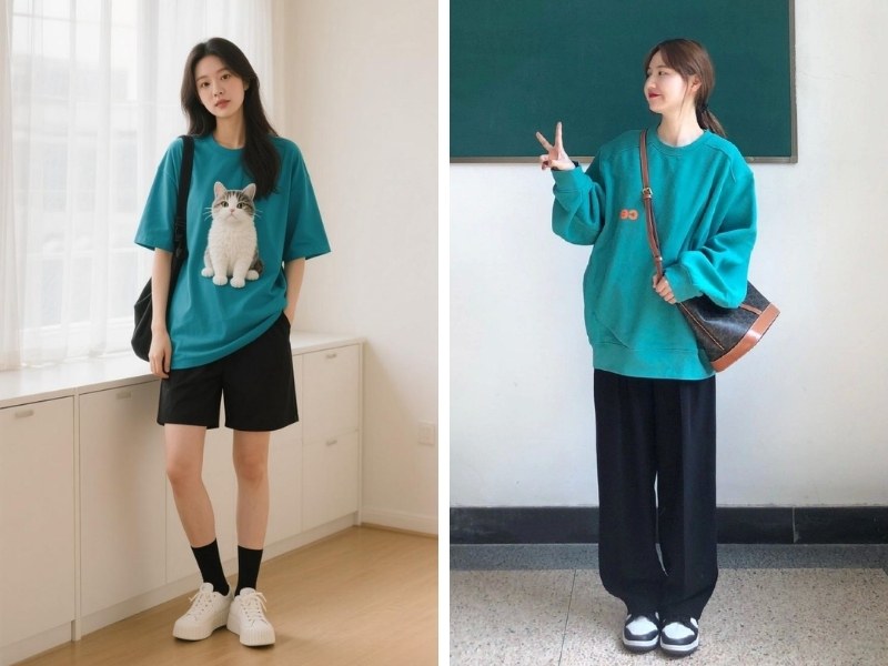 Cách phối đồ với màu xanh cổ vịt và đen