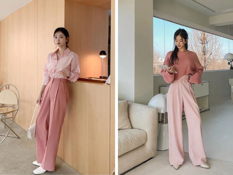 Phối đồ màu hồng theo phong cách monochrome