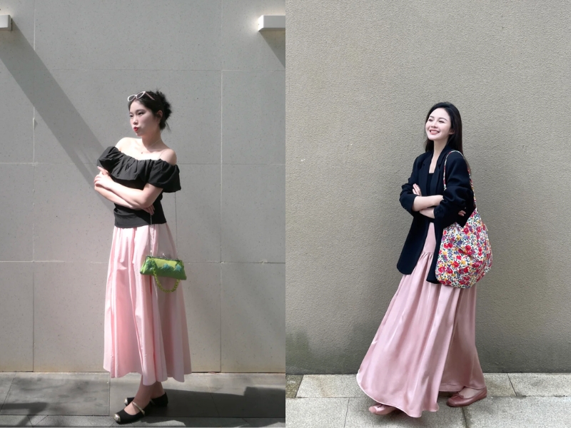Outfit Kết hợp hồng pastel cùng đen