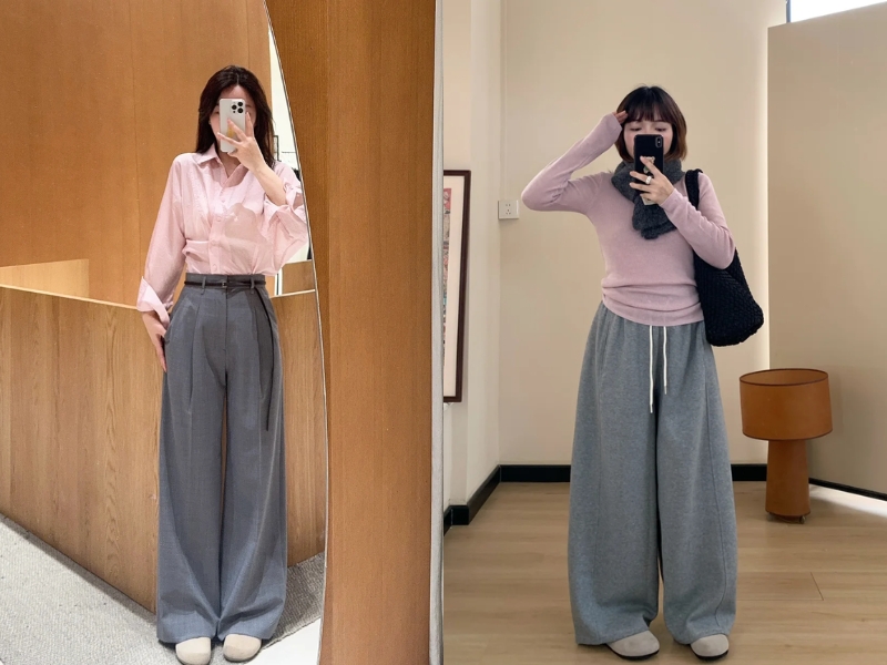 Phối đồ outfit ghi – hồng 