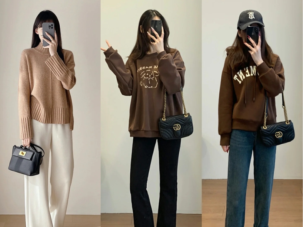 combo áo nâu quần be hoặc đen