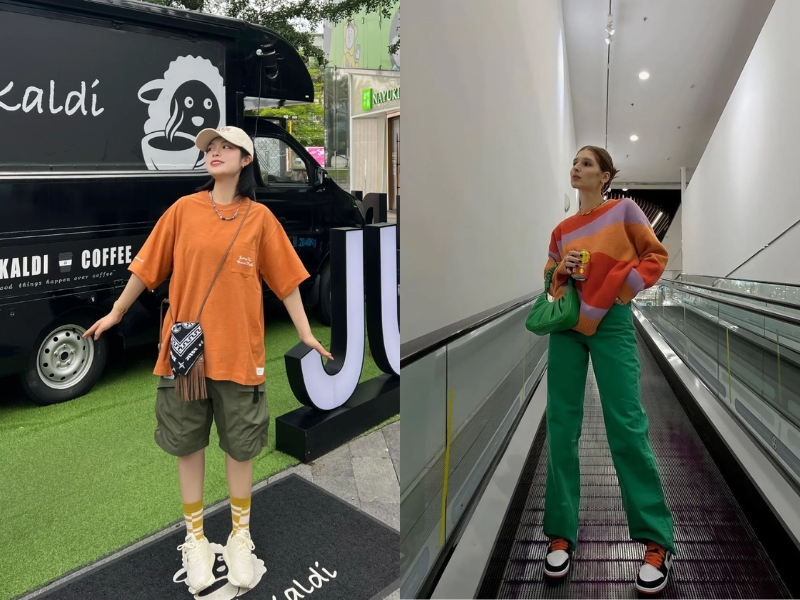 Phối đồ với màu Cam và xanh lá