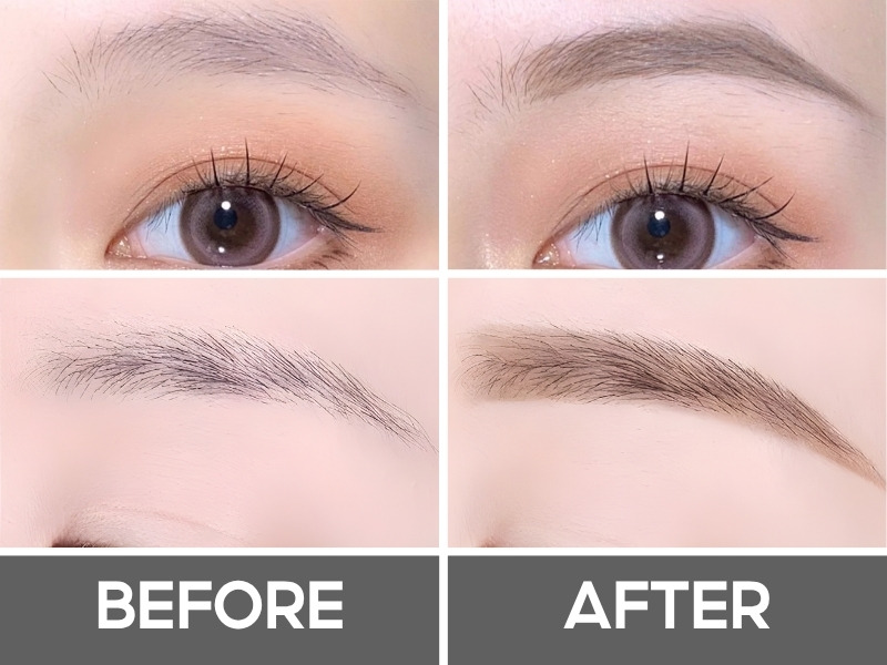 Trước và sau khi dùng kẻ mày The Face Shop