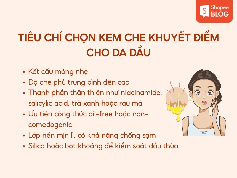 tiêu chí chọn kem che khuyết điểm cho da dầu