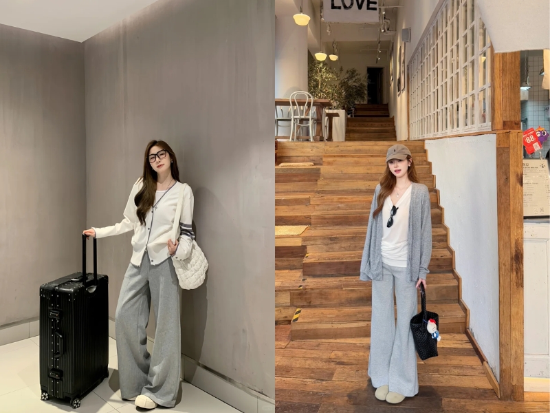 phối đồ quần ghi áo trắng phong cách minimal
