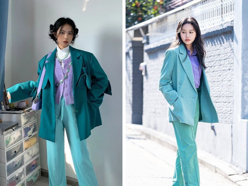 Cách phối đồ với màu tím và xanh cổ vịt