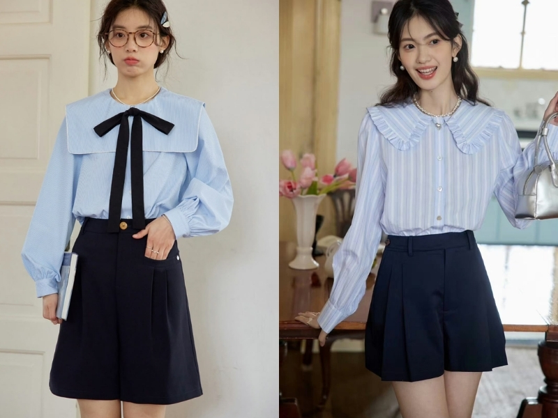 Phối đồ giữa xanh thiên thanh và xanh navy