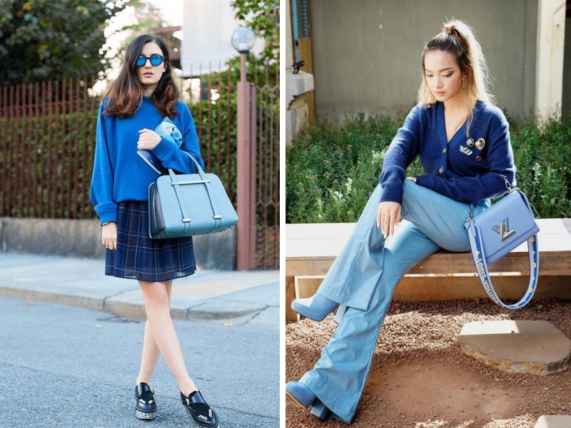 Outfit xanh dương nhạt phối với xanh dương đậm