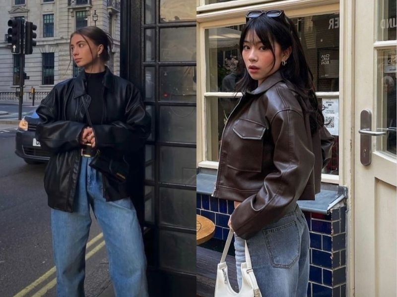 Phối đồ với leather jacket