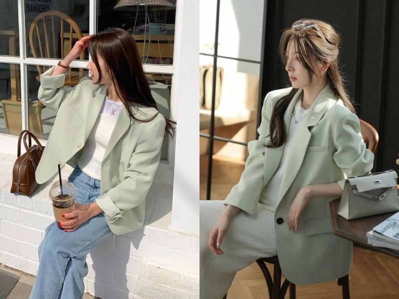 Blazer xanh mint 