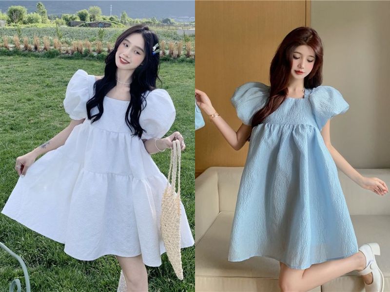 Váy babydoll tay phồng