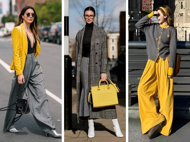 Phối quần áo vàng chanh và xám 