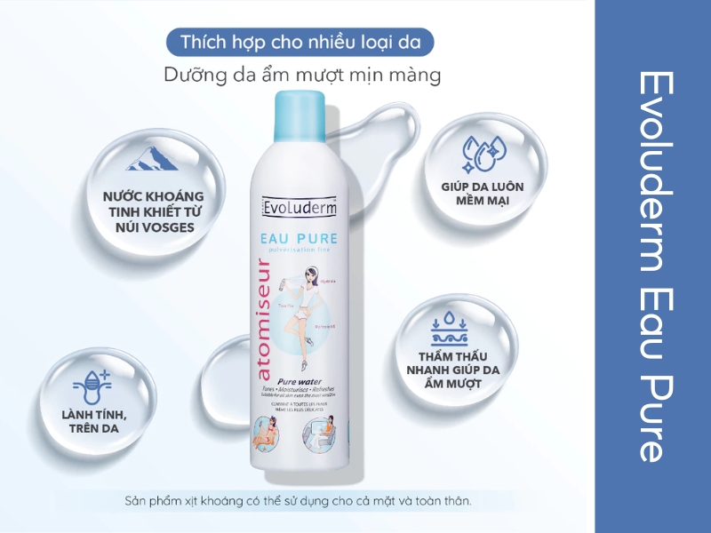 Xịt khoáng thuần chay Evoluderm Eau Pure