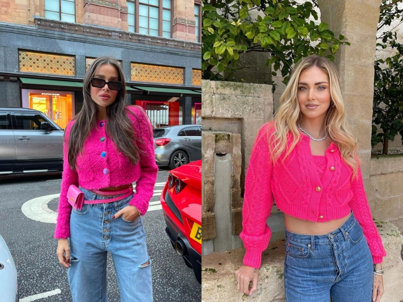 Phối đồ màu hồng cánh sen đậm kết hợp xanh denim