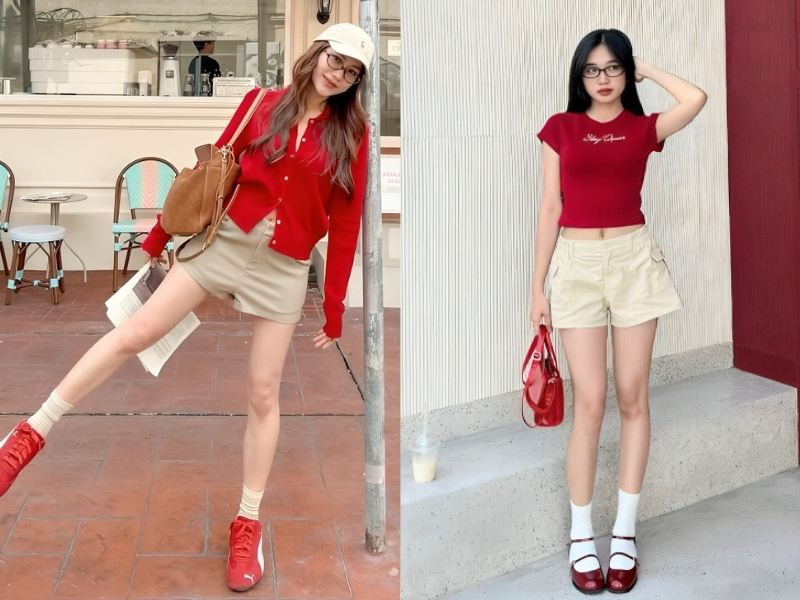 Phối màu áo đỏ kiểu lãng mạn và nhẹ nhàng
