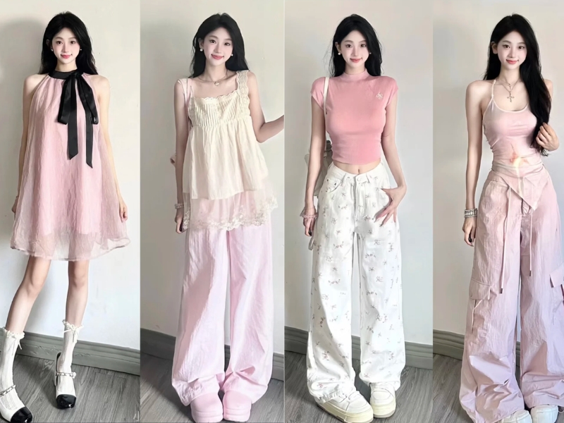 Phối màu hồng nhạt với màu trắng hoặc hồng nhạt 