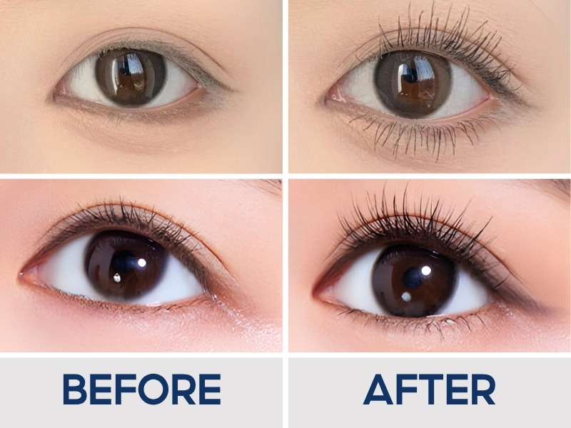 Trước và sau khi chuốt mascara Judydoll Iron