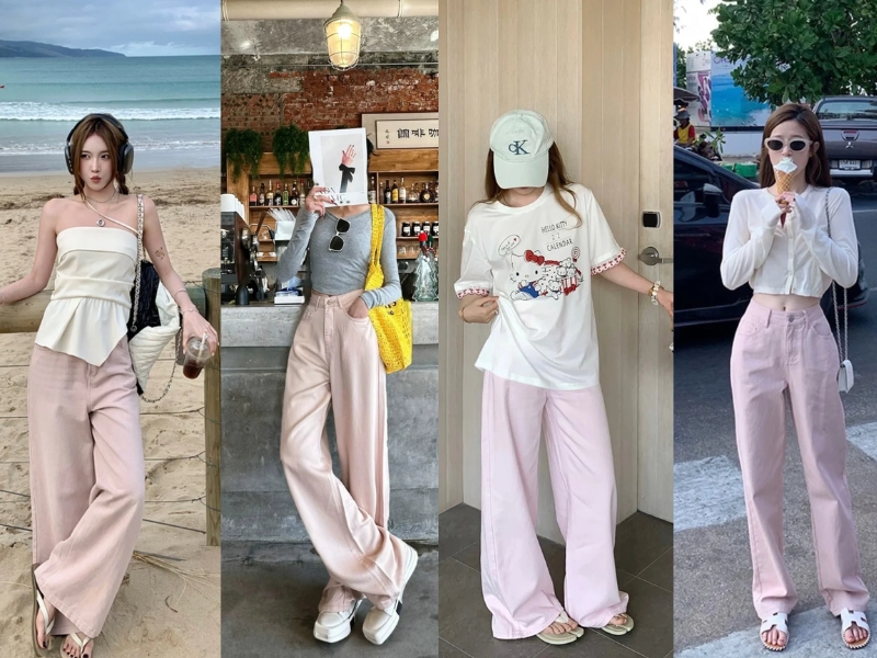 Quần hồng pastel mix áo trắng basic 
