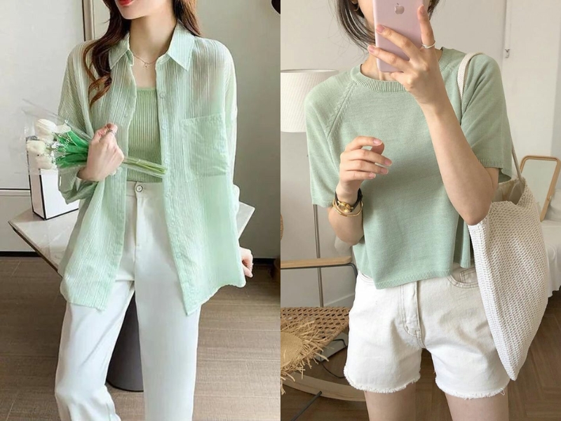 Xanh ngọc đi cùng quần trắng