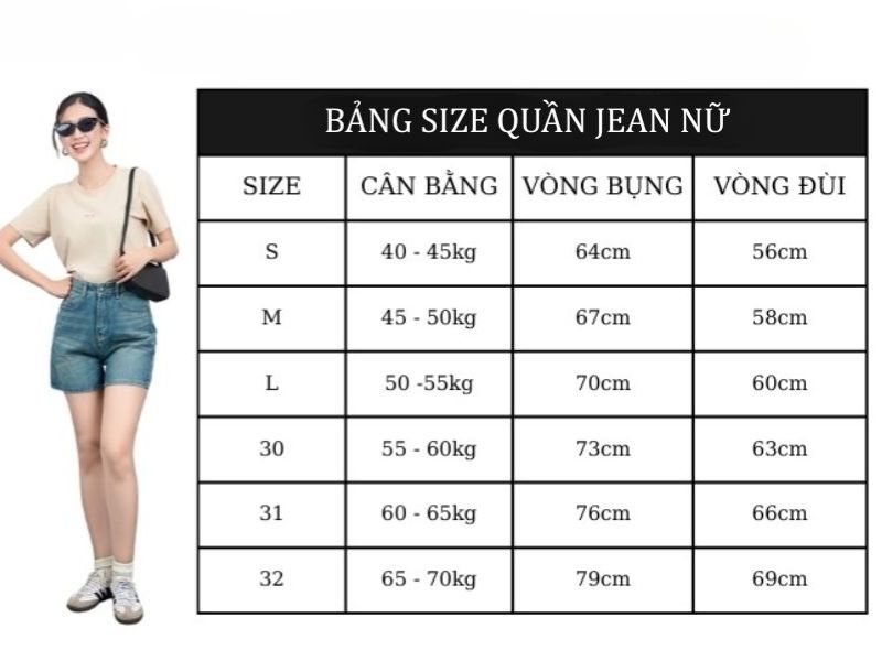 size quần jean nữ