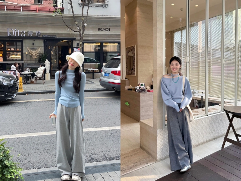 Sự kết hợp giữa ghi và xanh dương 