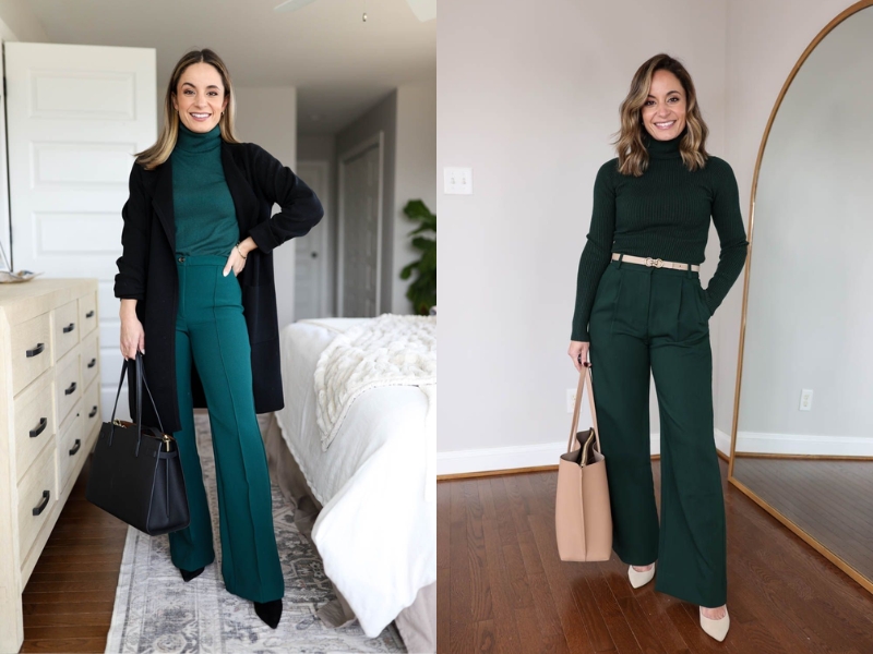 Quần xanh ngọc mix áo cùng màu