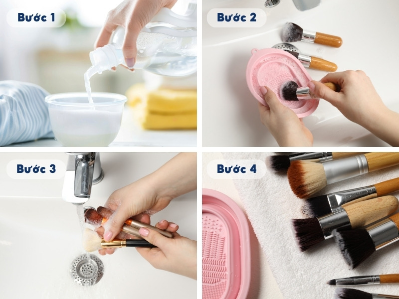 Cách giặt cọ mút trang điểm bằng nước giặt cọ