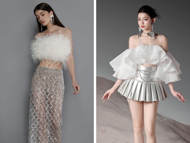 Phối áo ống trắng và chân váy bạc