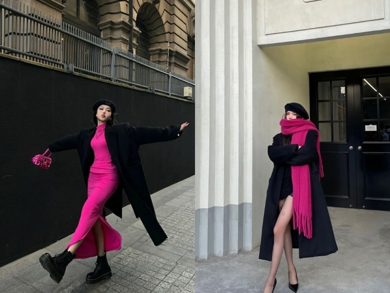 Hồng cánh sen đậm phối cùng đen