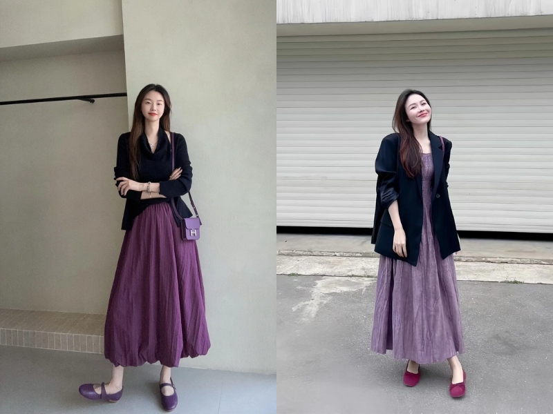 Phối đồ màu tím với màu đen