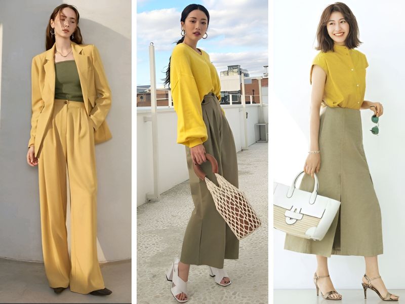 Phối đồ màu vàng chanh và màu xanh lá cây nhạt