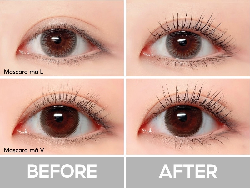 Trước và sau khi chuốt mascara Romand