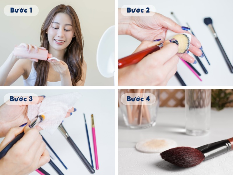 Cách làm sạch cọ trang điểm bằng nước tẩy trang