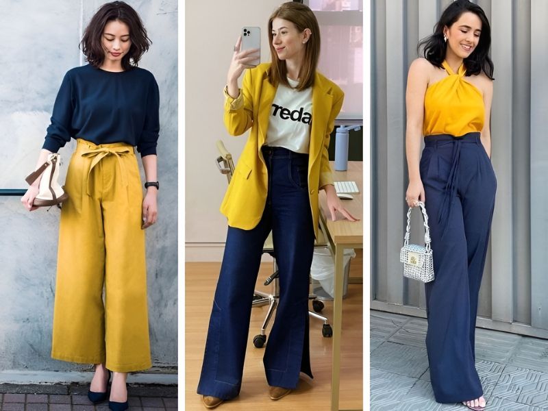 Phối quần áo màu vàng chanh và màu xanh navy