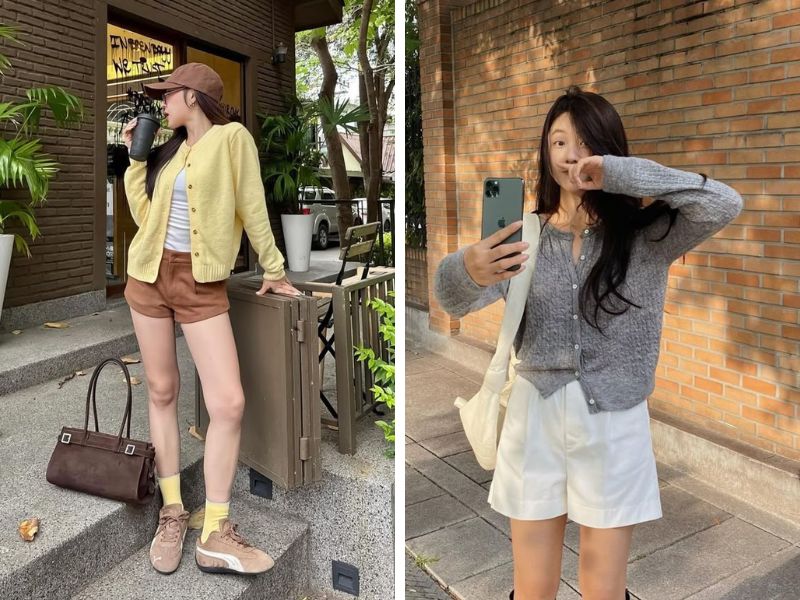 outfit cardigan và quần short