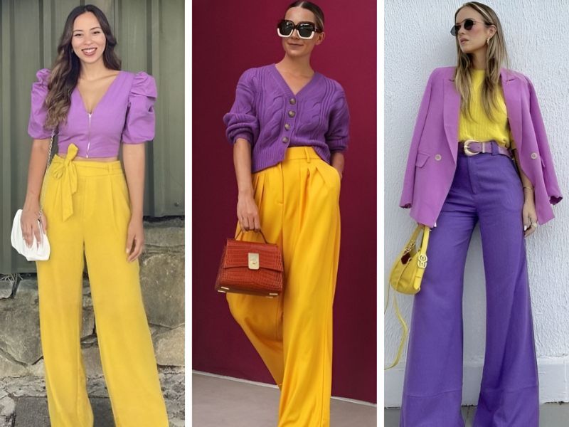 Phối áo quần màu vàng chanh và màu tím 