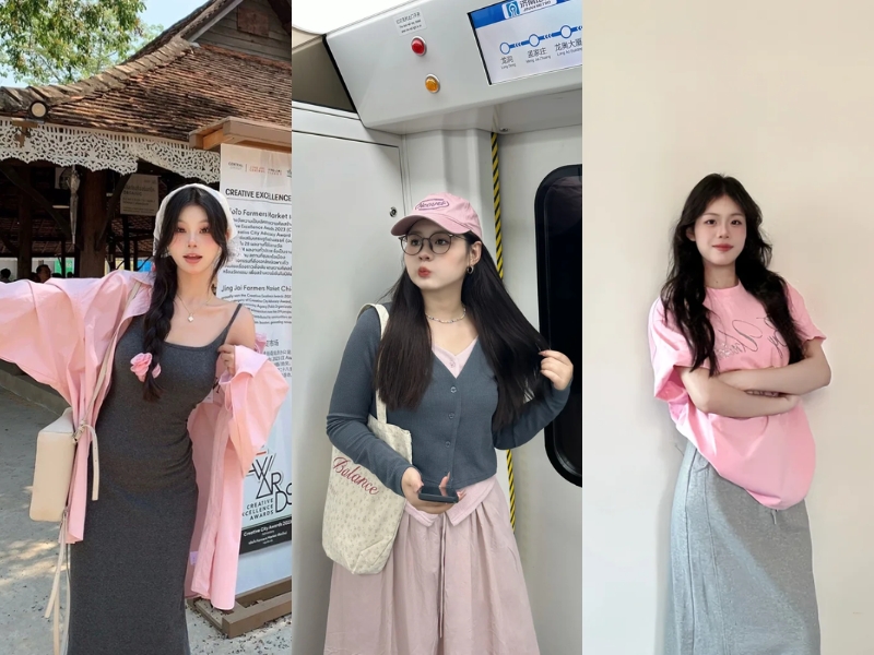 đồ kết hợp từ màu Hồng và xám 