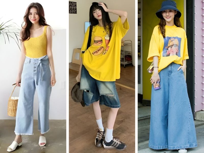 Phối đồ với các kiểu áo màu vàng chanh và quần jean 
