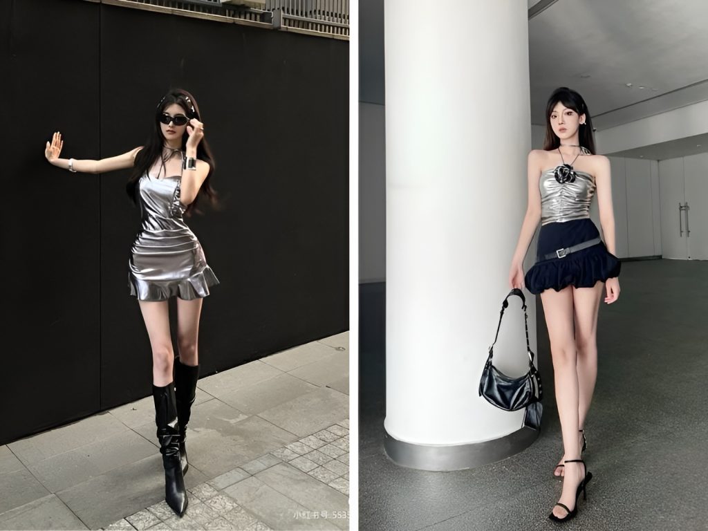 Phối áo bạc cùng phụ kiện màu đen