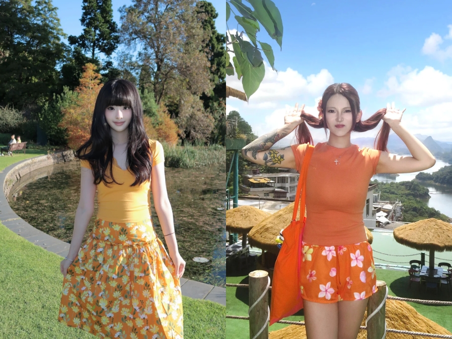 outfit phối đồ màu cam vàng