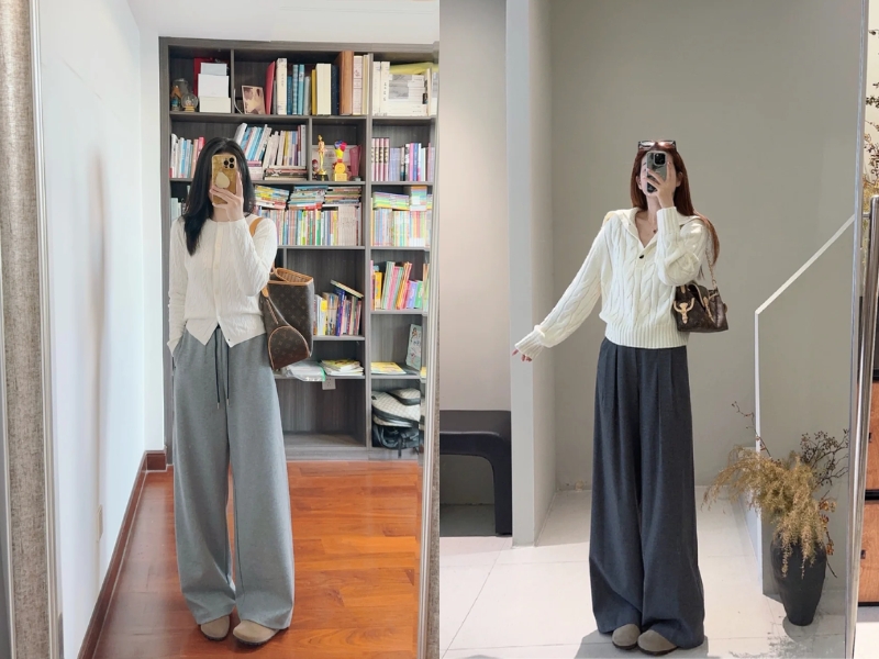 Set đồ quần ghi và áo trắng 