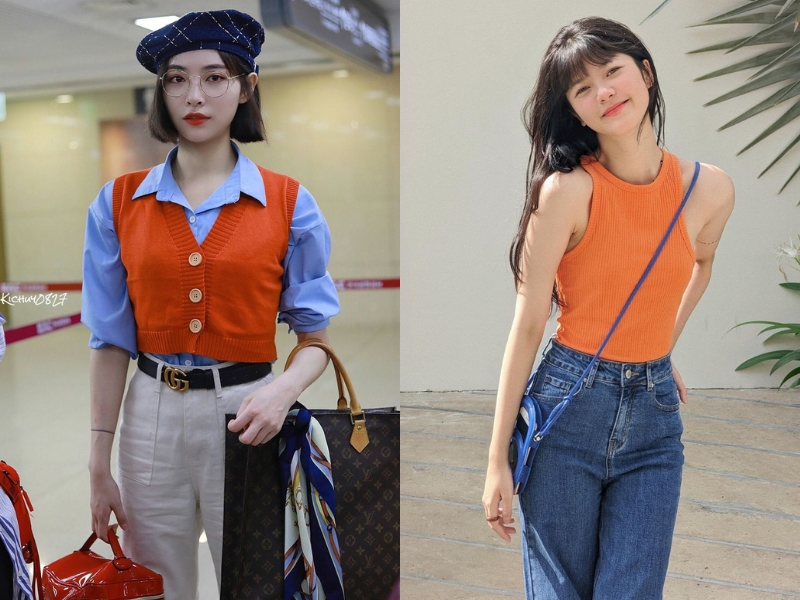 Outfit cam đất kết hợp xanh dương