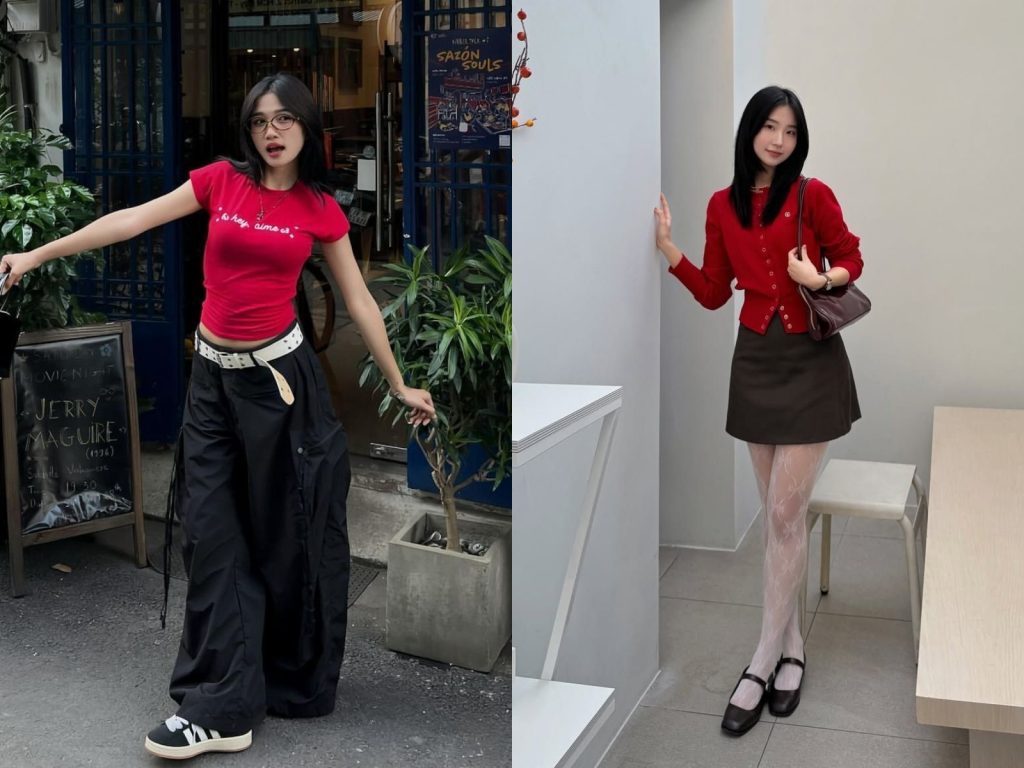 Cách phối đỏ đô với màu đen